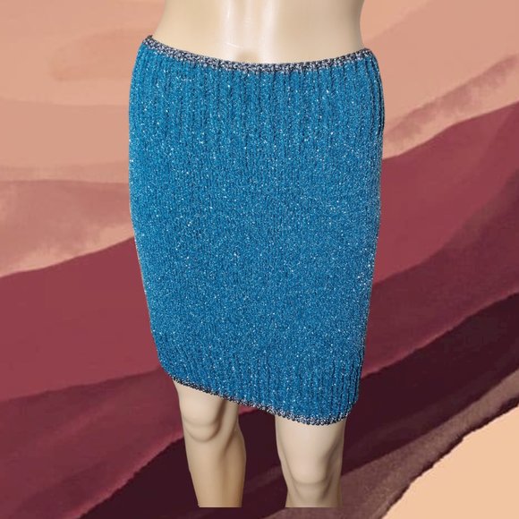 Mixit Knit Skirt - Teal & Silver Sparkle One Size - Picture 1 of 7